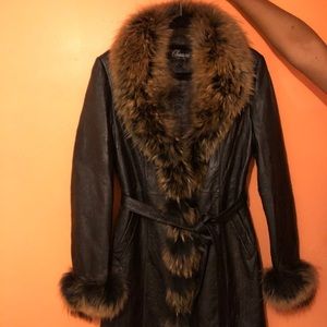 Leather fur coat